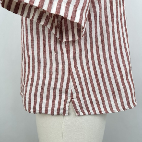 NWT Banana Republic Boxy Linen Short Sleeve Shirt LARGE Red Clay & Cream Stripe - Picture 10 of 12